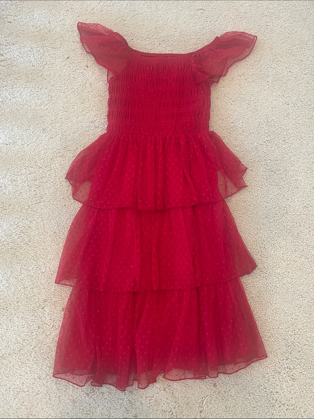 Speechless Polka Dotted Red Tiered Tulle Dress